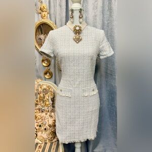 Elegant Blue Tweed Dress